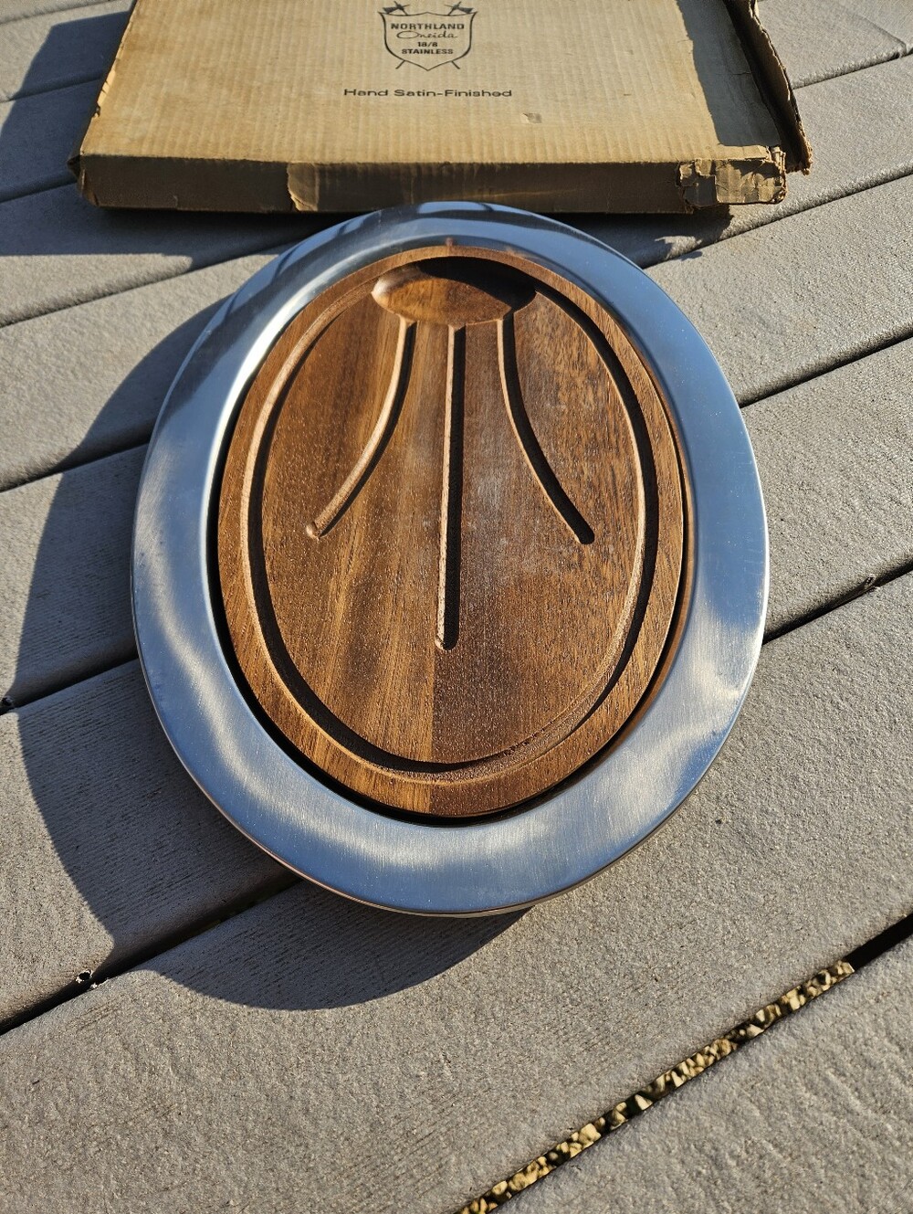 Vtg Northland Oneida Stainless Steel Wood Buffet Server Platter Tray S2 09 MCM - Picture 2 of 8